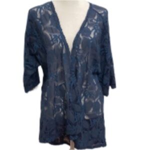 EUC LulaRoe Teal Lace Design Open Front Kimono Size Small